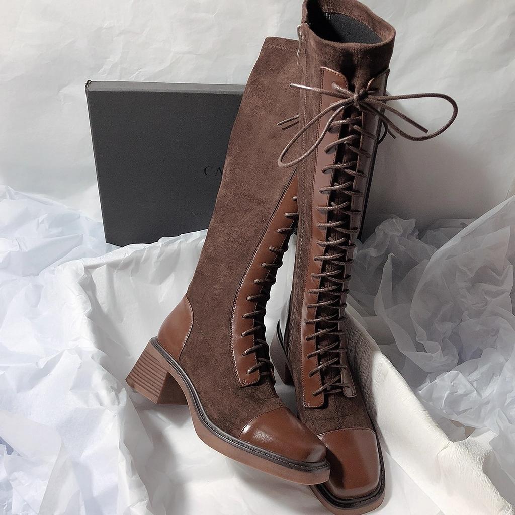 Cross-tied Over The Knee Boots for Women Autumn Winter Shoes Low Heeled Long Boots Sexy Suede Thigh High Boots New Botas Mujer