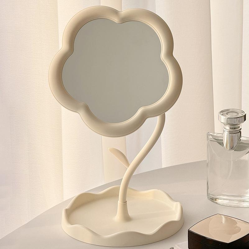 Blumenförmiger Spiegel Dekorative Spiegel Schminkspiegel mit Schmuck-Haaraccessoires-Ablage Tischspiegel Heimdeko