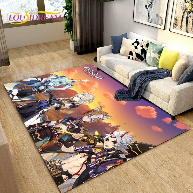 Genshin Impact Game Gamer Cartoon Area Rug,Carpet Rug for Living Room Bedroom Sofa Doormat Decoration, Kids Non-slip Floor Mat
