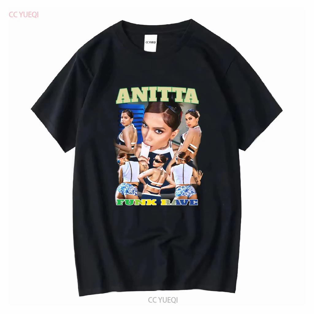 Anitta Funk Rave Collage T-Shirt Rundhals Lässig Lange Oder Kurze Ärmel Vintage Gewaschen Unisex Bequem Herren Mode Weich