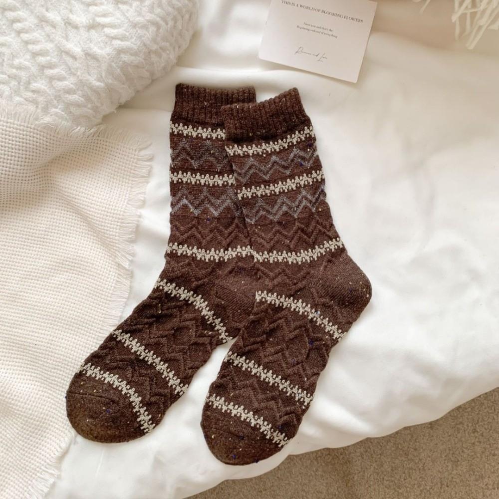 

Striped Mid-calf Socks Thick Long Socks Fashion Wool Socks Autumn Winter кофейный