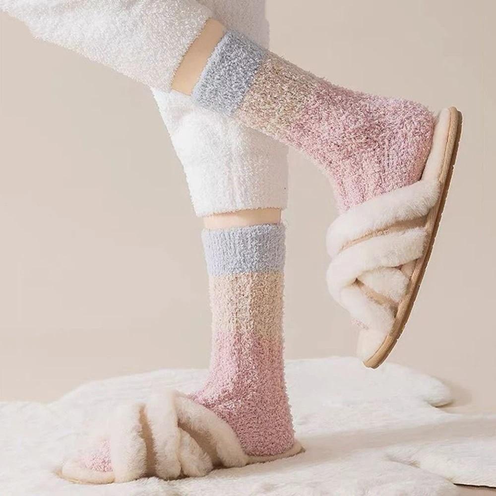 3Pairs Thickened Floor Plush Socks Winter Mid Tube Socks Women Coral Fleece Socks  Winter