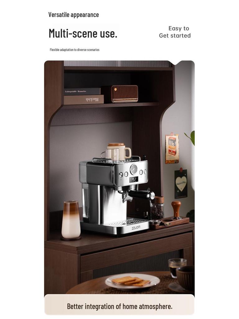 Kompaktní poloautomatický kávovar na espresso s vysokotlakou parou a napěňovačem mléka - Nerezový kávovar pro domácnost a kancelář