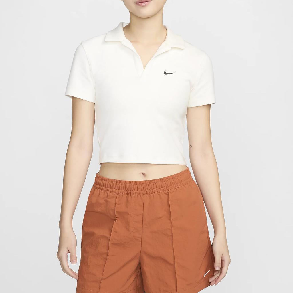 Nike Solid Color Logo Polo Shirt Short Sleeve Women Tops White DV7885-100