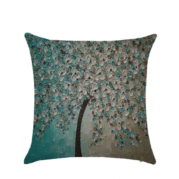 Sofa Pillow European Three-dimensional Oil Painting Tree Print Polyester Cushion Home