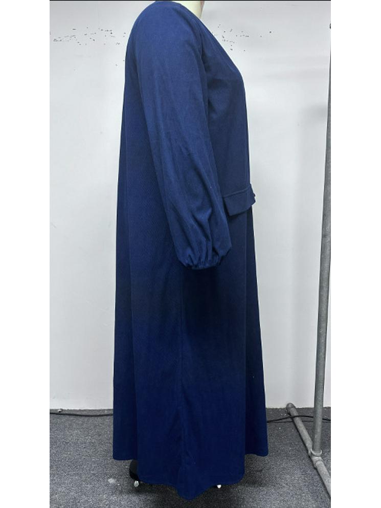 Middle East Plus Size Pleated Solid Long Sleeve Loose Lantern Dress: Comfortable, Flaw-Covering, Slimming Long Skirt
