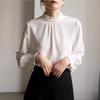 Women's French Style Ruffle Mock Neck Long Sleeve Blouse Elegant Office Commuter Shirt Layering Top For Spring
