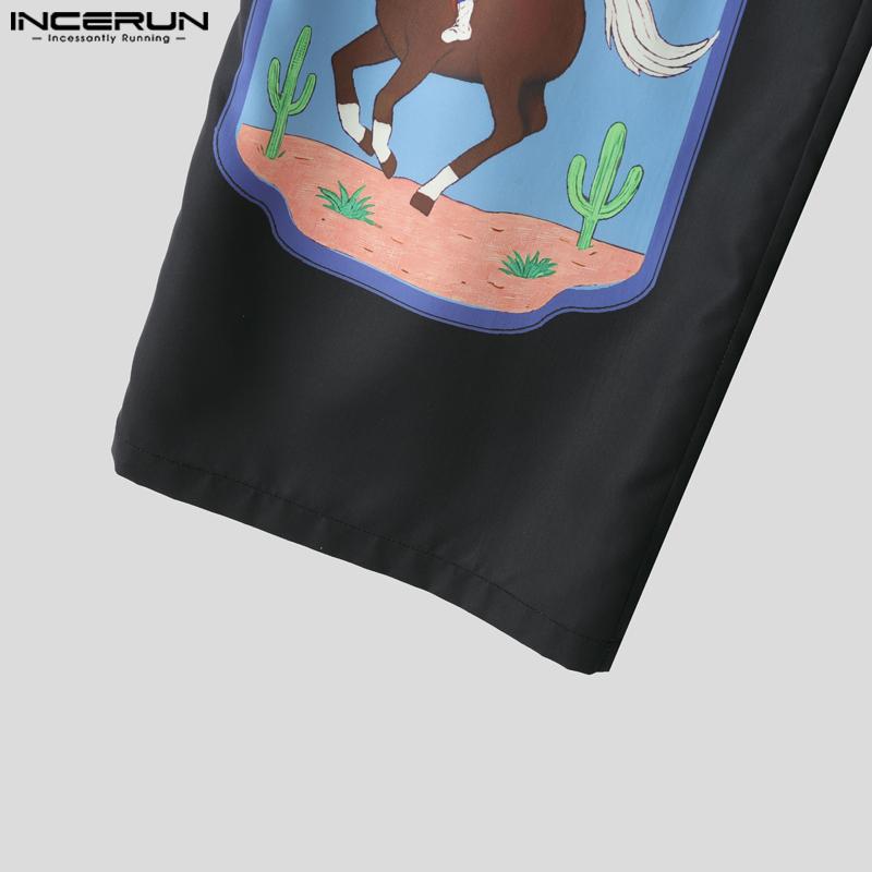 INCERUN Men Casual Loose Zip-up Waist Print Wide Legs Long Trousers Pants