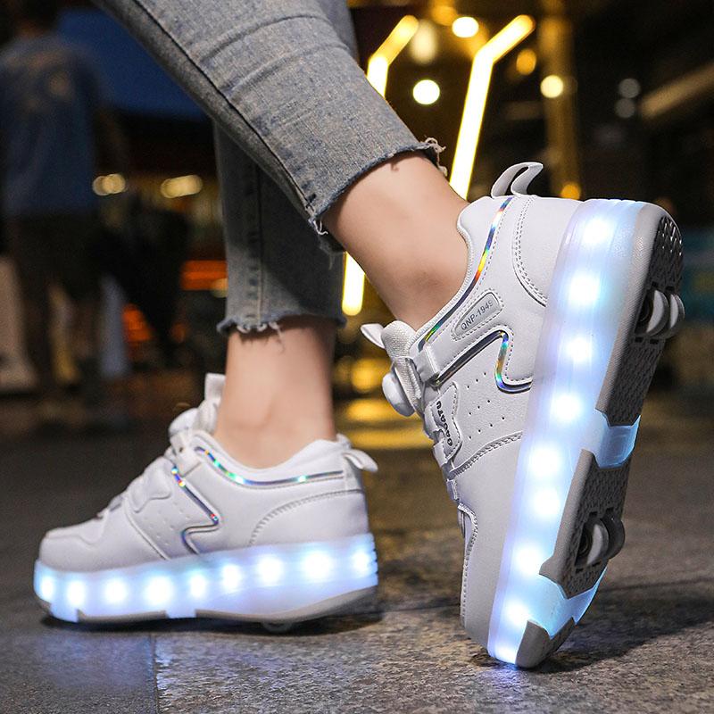 Kid's Luminous  Sneakers Sneakers Led Light Shoes Children's Kids Boys Girls USB Charging Glowing Wheels Parkour Roller Skate Shoes