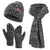 Acrylic Knit Winter Hat Scarf Gloves Set Adults Warm Lightweight Casual 3-Piece Accessory Kit In Multiple Colors