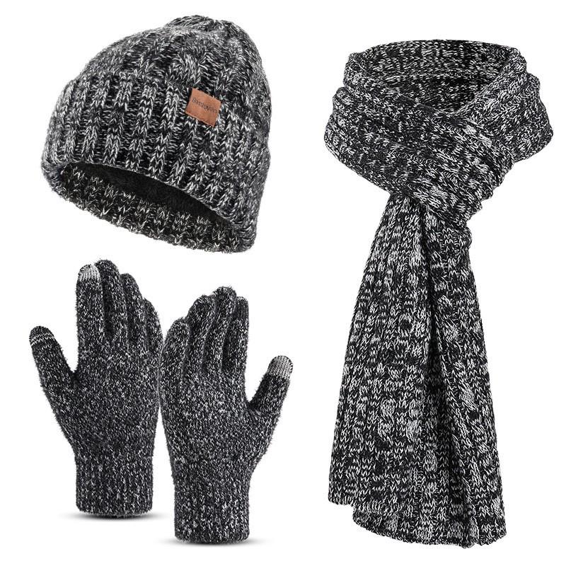 Acrylic Knit Winter Hat Scarf Gloves Set Adults Warm Lightweight Casual 3-Piece Accessory Kit In Multiple Colors
