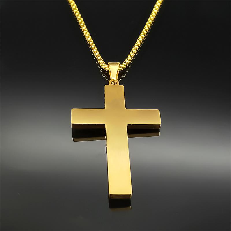 Christian Jesus Crucifix Cross Big Pendant Necklace for Women Men Stainless Gold Color Man Chain Necklaces Amulet Jewelry Gift
