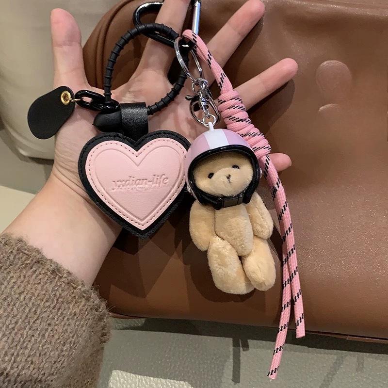 Sevimli Kask Ayı Kolye DIY Kişilik Araba Anahtarlık Dekorasyon Tılsımı Dokuma Halat Asılı Cep Telefonu Anahtarlık Çanta Aksesuarları