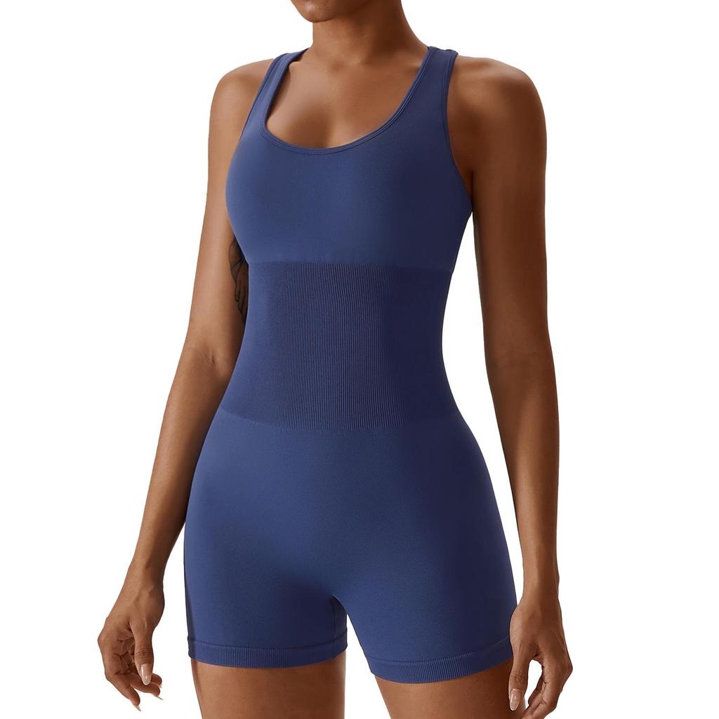 European & American High-Elastic Seamless One-Piece Yoga Jumpsuit 6949 - Slimming & Stylish with Open Back Design for Women.