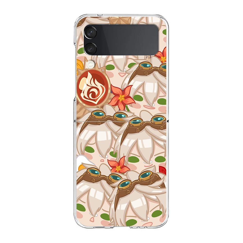 

Anime Genshin Impact Kawaii ZFlip5 ZFlip3 Phone Case For Samsung Z Flip 3 Transparent Hard Shell Z Flip 4 Galaxy Cover Folding Galaxy Z Flip