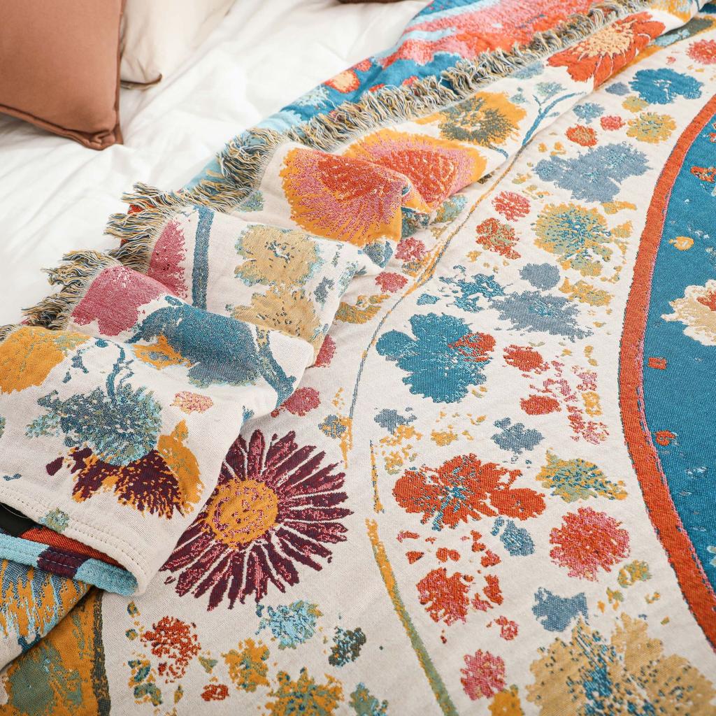 Scenic Floral Towel Blanket, For Sofa Bed, Bedspread, 4-Layer Gauze Cotton, High Quality, 200*230Cm