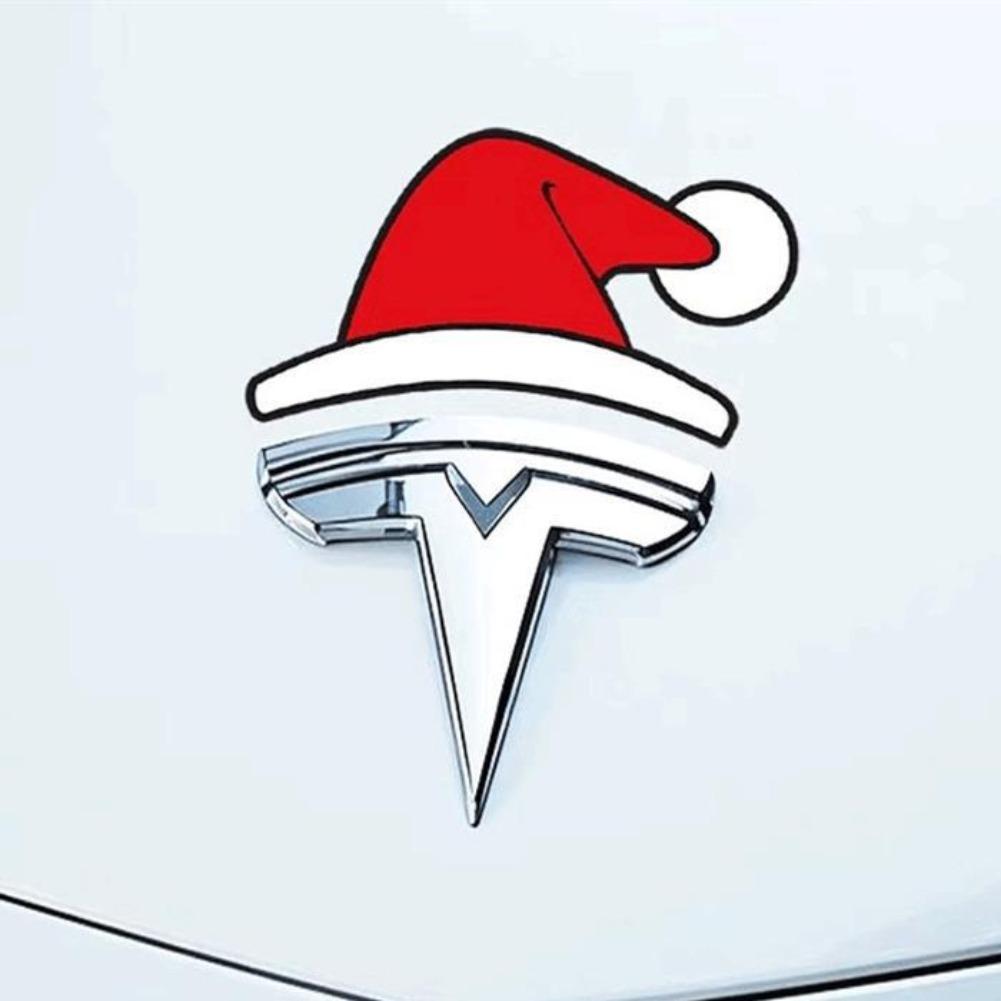 For Tesla Christmas Decoration Stickers For Model Y Santa Hat Front Logo Modification Creative Car Accessories Fest Hat Stickers