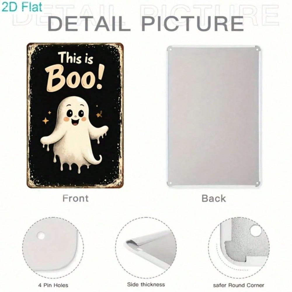 Spooky Boo Ghost Metal Tin Sign, Vintage Farmhouse Halloween Wall Art, 2D Decor for Kitchen, Garage, Bar, Cafe
