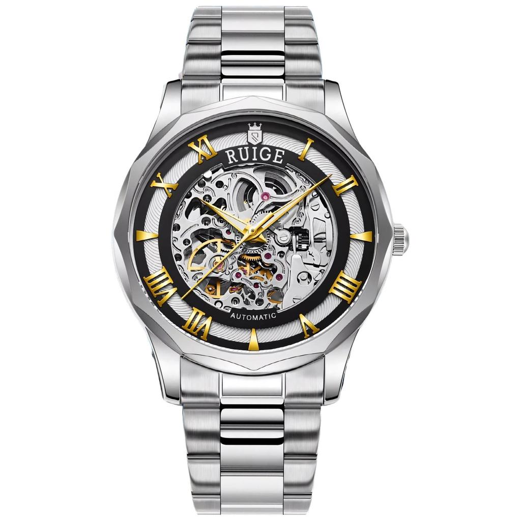 Hollowed Out Men's Fully Automatic Mechanical Watch Stainless Steel Men's Fashionable Waterproof Luminous Trendy Watch