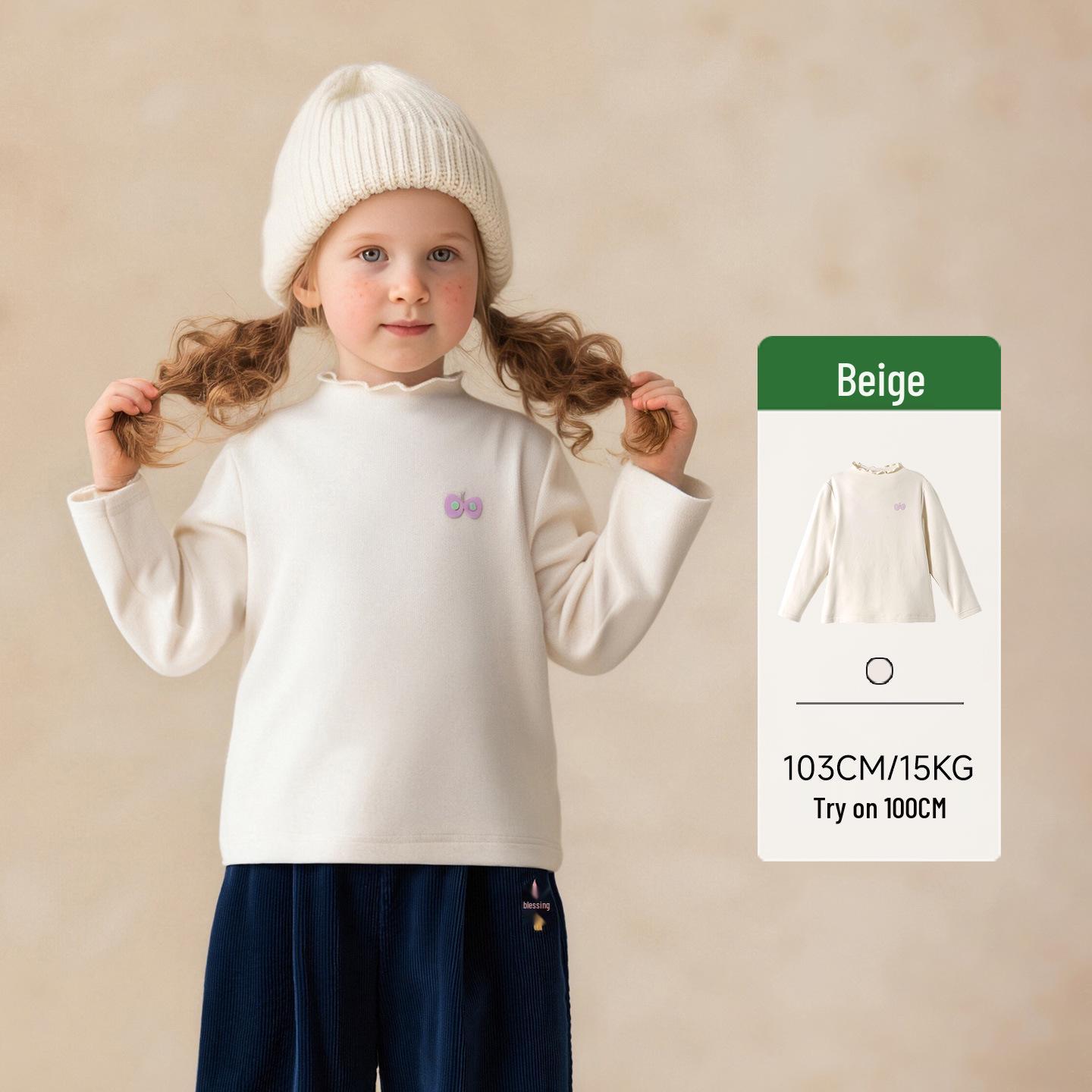 

Тонгбэй 2025 Зимняя милая футболка для девочек с кружевным воротником - Корейский стиль 110cm