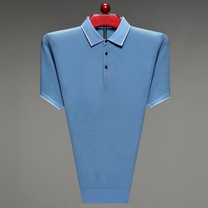 Middle-Aged and Old Father Clothes Business Casual Fashion Men's T-shirt Polo Collar Solid Color Elegant Breathable Mesh Short Sleeve