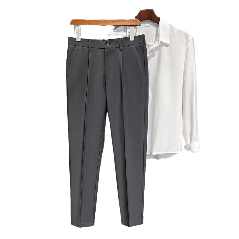 Men's Slim Summer Nine-Point Suit Trousers - Lightweight and Trendy