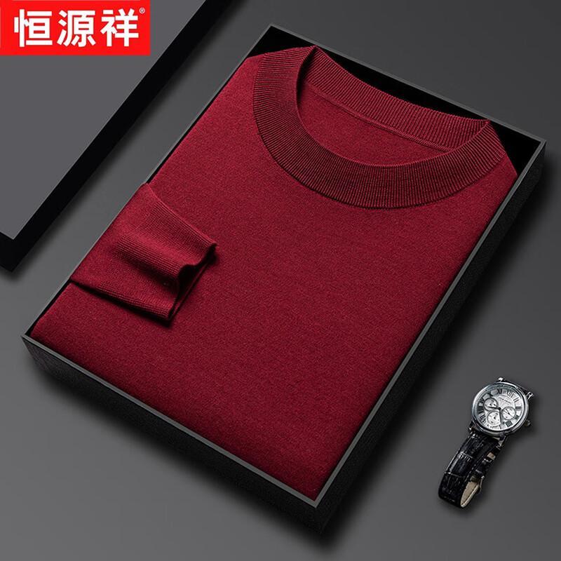 Hengyuanxiang Men's 100% Pure Wool Thick Round Neck Sweater