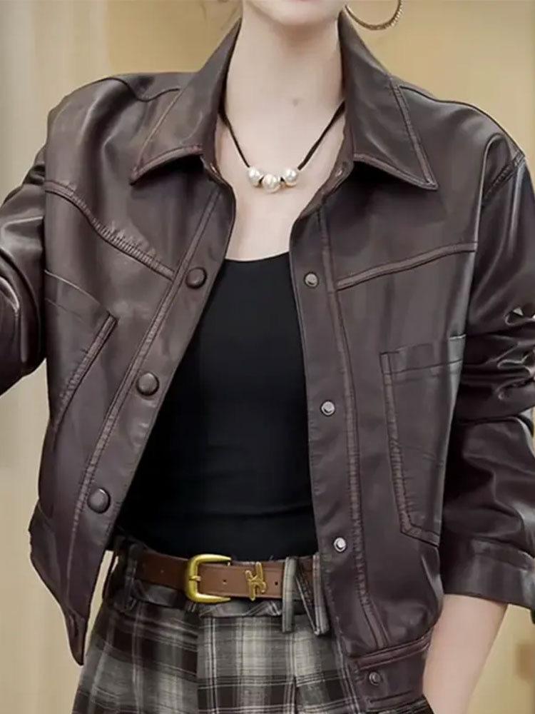 Geacă de piele retro de damă de înaltă calitate - Slim fit, elegantă, casual Primăvară/Toamnă 2025