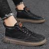 Neuer Herren-Freizeitlederschuh Einfarbig Mode High-Top Schwarz Herren-Sneakers Schnürer Plateau Stiefelette für Herren Chaussure Hommes