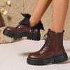 Comfort Wide Leg Platform Leather Ankle Boots Women Plus Size 42 Autumn Winter  Lace Up Motorcycle Boots Woman Short Botas