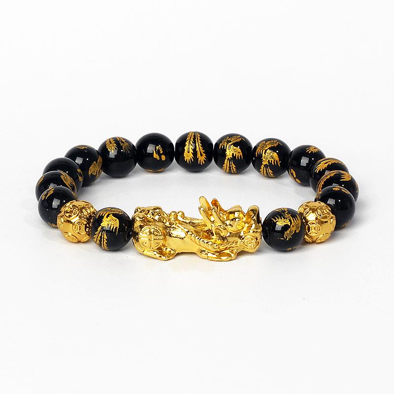 Feng Shui Black Obsidian Wealth Bracelets Men Color Changed Pi Xiu Bracelets Women 10mm Dragon Mantra Bead Bangle Lucky Jewelry