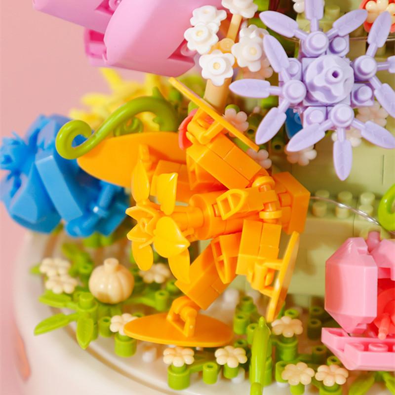Creative Sea Of Flower Valentine's Day Rose Violet Building Block Home Decor Anime Creative Gift Toy 1095pcs