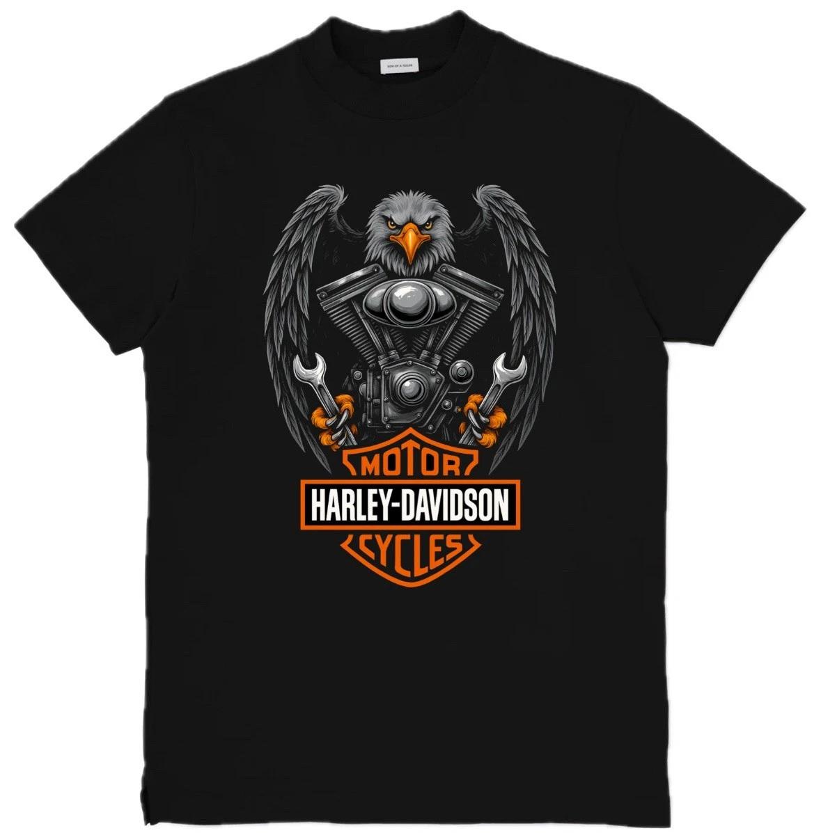 

Harley-Davidson Inspired Graphic Unisex 100% Cotton T-shirt Mens Tees Top Eagle Skull Graphic Tee S-3XL 4XL