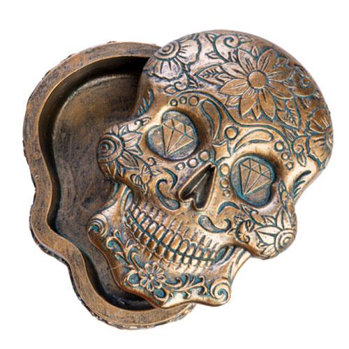 Antique Gold Finish Trinket Box (Candy Skull)