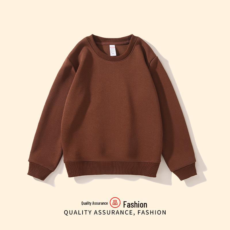 Dziecięca Bluza z Okrągłym Dekoltem z Pluszem dla Chłopców i Dziewcząt - Logo na Zamówienie, Jednolity Kolor, Jesień/Zima