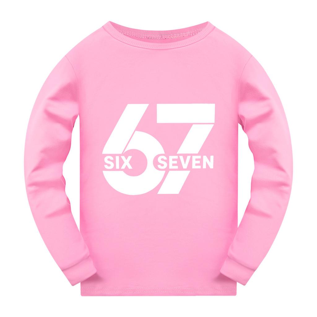 5398 Boys Girl Casual Brainrot 67 Print Long Sleeves T-Shirt 170cm розовый