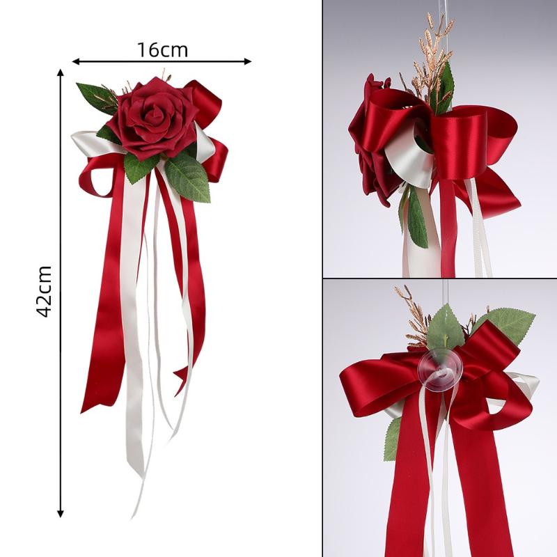 Wedding Car Rearview Mirror Decoration 1Pcs Retro Flower Bow Handle Decor Elegant Bridal Vehicle Accessory Ceremony Scene