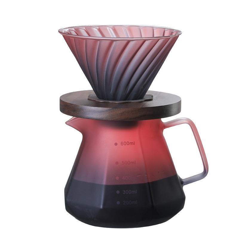 600ml Hand Brewed Coffee Filter Set,High Borosilicate Glass Heat Resistant Pour Over Dripper Sharing Pot with Filters 1-4 People