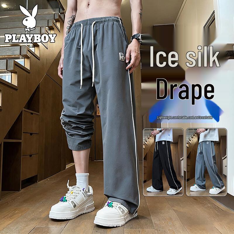 PLAYBOY Men s Ice Silk Quick-Dry Wide-Leg Pants 2XL