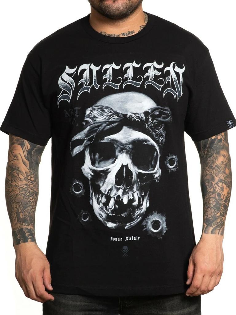 Sullen Herren Ivano Totenkopf Kurzarm T-Shirt Tattoo Totenkopf mit Stirnband Tee
