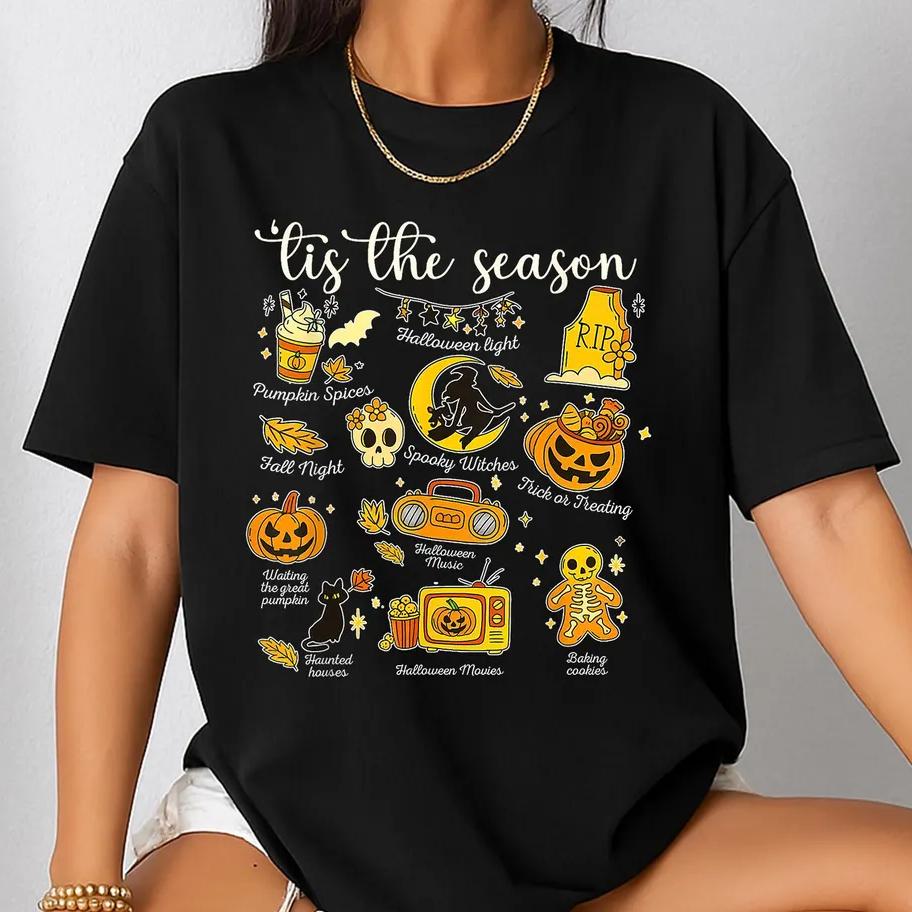 Vintage Halloween Shirt Tis The Season Retro Ghost Spooky Season Halloween Costume TShirt Y2K Halloween Top Festival