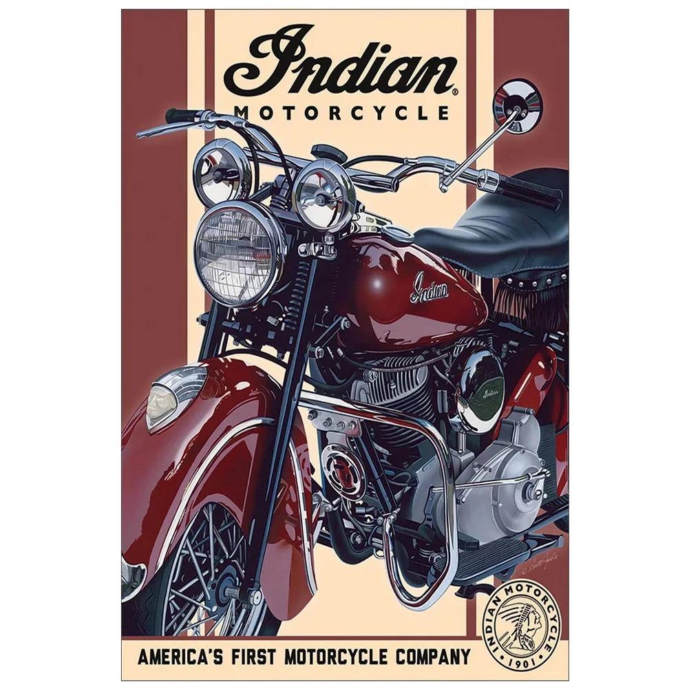 Letrero Metálico Vintage Indian Motorcycle Decoración Garaje Pub 20x30cm