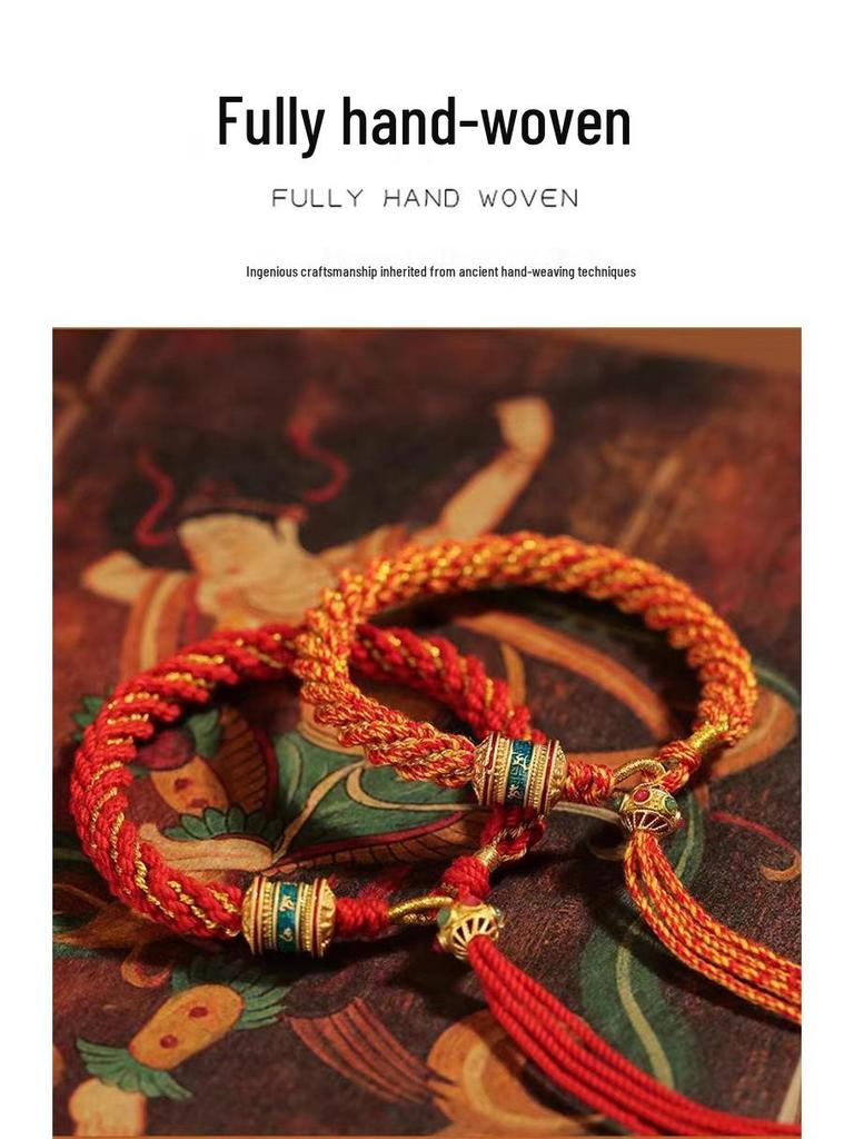 Colorful Tibetan Handmade Wealth God Bracelet – Cotton Thread Red String for Birth Year
