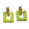 Trend Green Color Hollow Square Drop Earrings for Women Geometry Ear Jewelry Fashion Statement Girl Birthday Gift