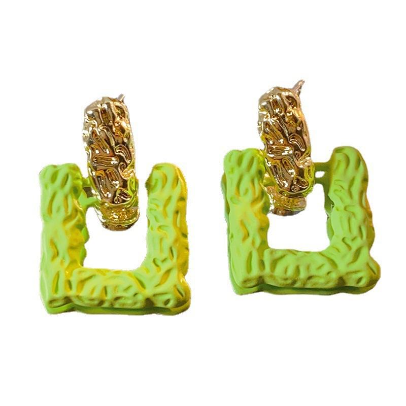 Trend Green Color Hollow Square Drop Earrings for Women Geometry Ear Jewelry Fashion Statement Girl Birthday Gift