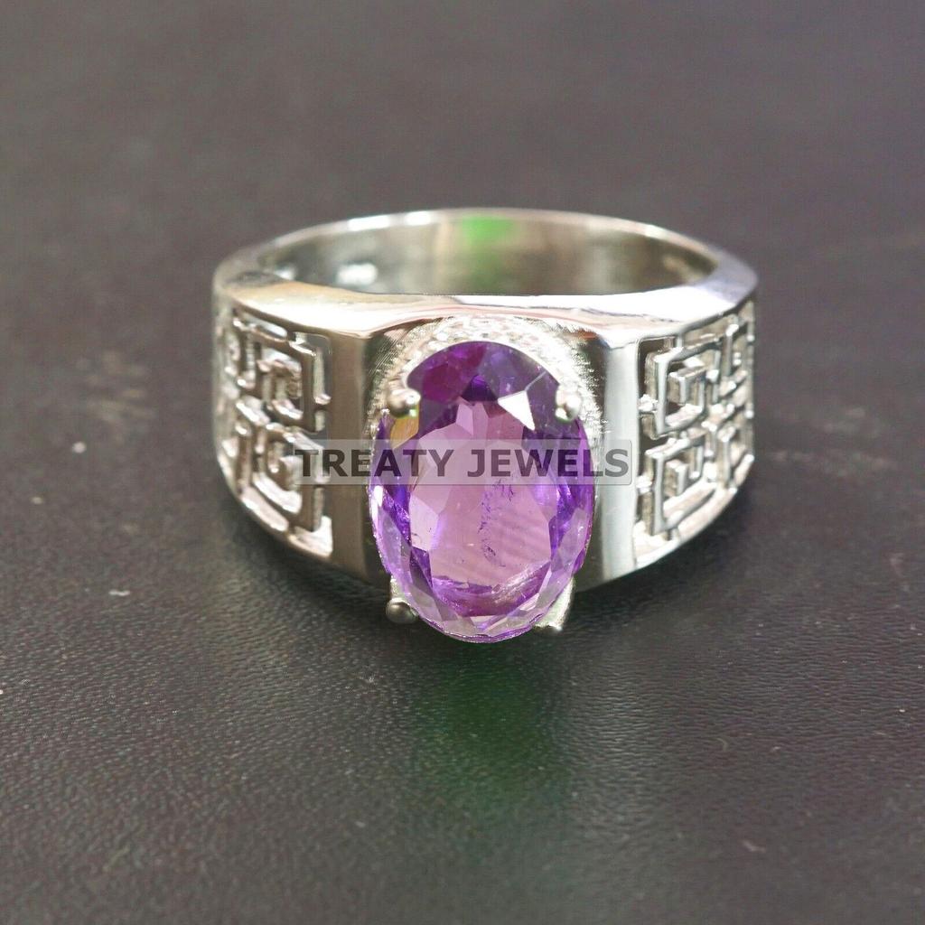 Amethyst Oval Cut Gemstone With 925 Sterling Silver Ring For Men's #A687 JL375658871564