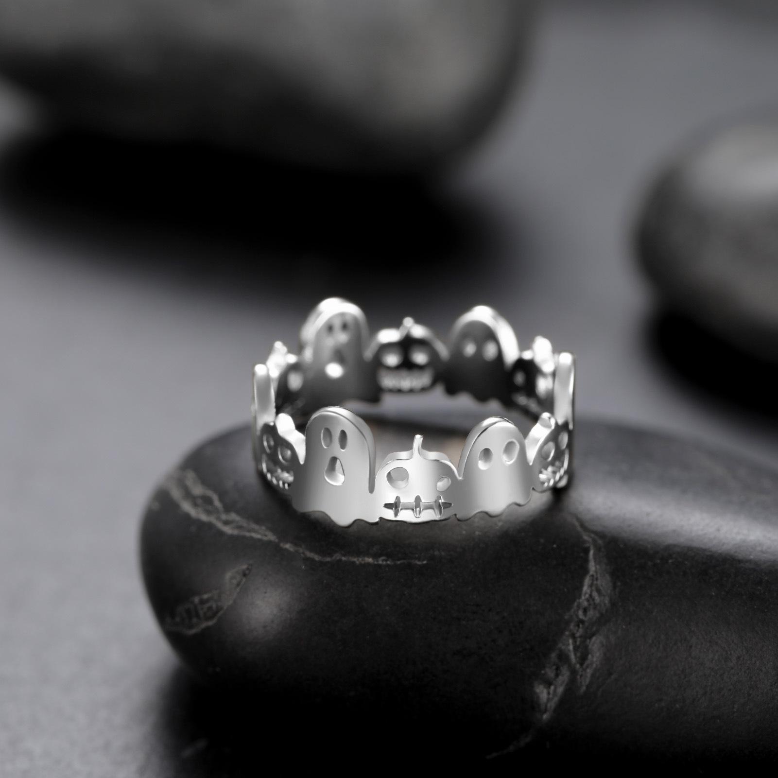 

Кольцо с тыквой и черепом на Хэллоуин для женщин и детей из нержавеющей стали, забавные кричащие мультяшные кольца на палец, ювелирный подарок 7