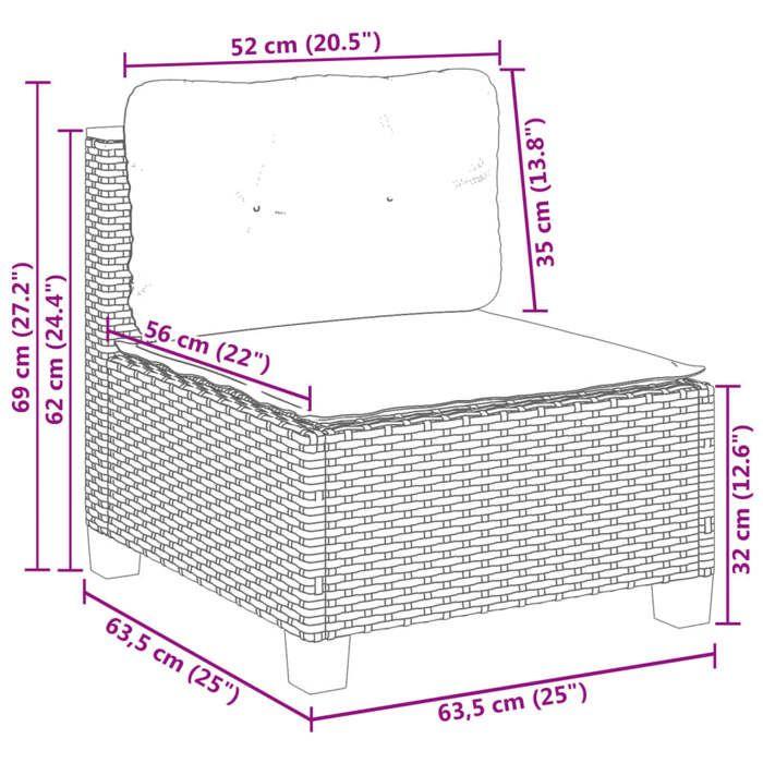 VidaXL Garden Sofa Without Armrests Cushions Grey Wicker, Outdoor Sofa, Garden Seating, Garden Seat, 365906