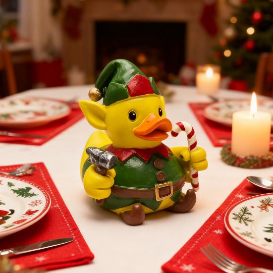 Christmas Ornament Santa Claus Deer Snowman Duck Shape Resin Figure Holiday Theme Festive Decoration