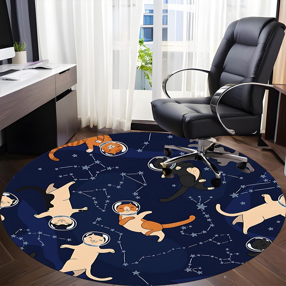 1PC Space Cats Office Round Area Rug, Mat Suitable For Office, Under Office Chairs Bedroom Living Room Home Decor, Room Deco